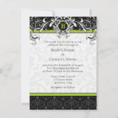 Invitation A6 Lime Green Black Damask Monogramme Mariage (Devant)