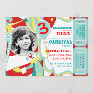 Invitation A7-AQRD d'anniversaire de clowns de