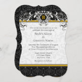 Invitation A7 Gold & Black Damask Monogramme Mariage Invite (Devant / Derrière)