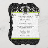 Invitation A7 Lime Green Noir Damas Monogramme Mariage Invite (Devant / Derrière)