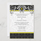 Invitation A7 Mariage de monogrammes jaunes et noirs pour les (Devant)