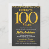 Invitation À 100 ans d'anniversaire Or Noir Centième (Devant)