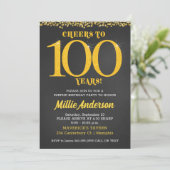 Invitation À 100 ans d'anniversaire Or Noir Centième (Debout devant)