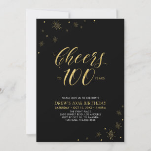 Invitation À 100 Gold & Black 100th Birthday Party
