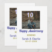 Invitation À 10 ans d'anniversaire de mariage violet doré (Devant / Derrière)