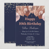 Invitation à 10e anniversaire des ballons roses (Devant / Derrière)