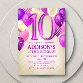 Invitation à 10e anniversaire des ballons roses