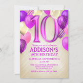 Invitation à 10e anniversaire des ballons roses (Devant)