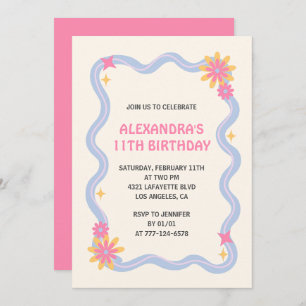 Invitation à 11e anniversaire Fleurs roses Super r