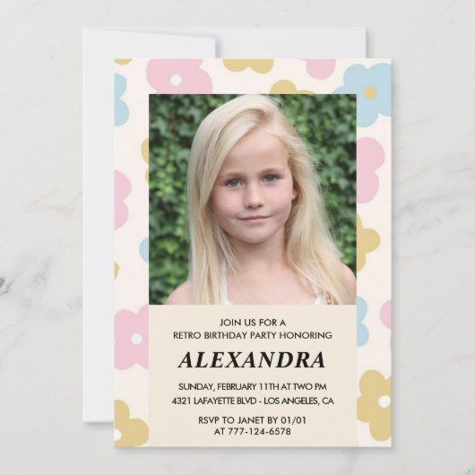 Invitation à 11e anniversaire Fleurs Super rétro m (Devant)