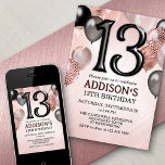 Invitation à 13e anniversaire de ballons Roses d'o<br><div class="desc">Une fête, une fête entière, et rien d'autre qu'une fête. C'est ce qu'il y a dans cette conception d'anniversaire. Avec ses numéros audacieux et sa typographie élégante entourée de ballons, ce design est aussi chic, tendance et flirtant qu'elle l'est. L'or rose et les couleurs noires confèrent à l'ensemble un aspect...</div>