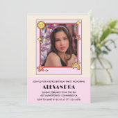 Invitation à 13e anniversaire Retro Super rose flo (Debout devant)