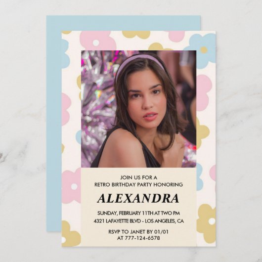 Invitation à 14e anniversaire Fleurs Super rétro m (Devant / Derrière)