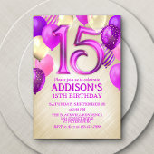 Invitation à 15e anniversaire des ballons roses