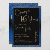 Invitation À 16 ans, fête d'anniversaire surprise, bleu (Devant / Derrière)
