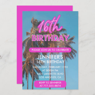Invitation à 16e anniversaire Summer Tropical Palm