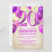 Invitation à 20e anniversaire des ballons roses (Devant)