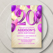 Invitation à 20e anniversaire des ballons roses