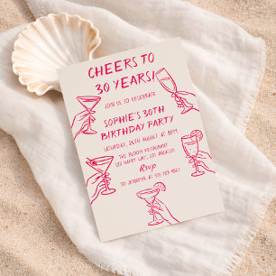 Invitation À 30 Ans, Beige Cocktail Joyeux Anniversaire