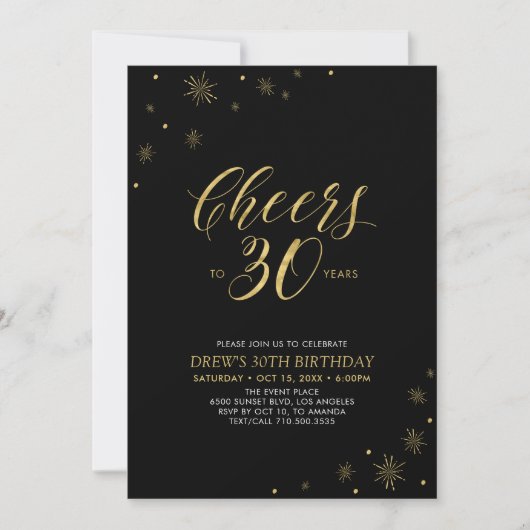 Invitation À 30 | Gold & Black 30th Birthday Party (Devant)