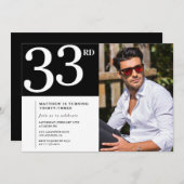 Invitation à 33e anniversaire Photo Black White Me (Devant / Derrière)