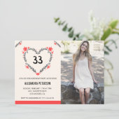 Invitation à 33e anniversaire Photo Floral Heart (Debout devant)