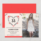 Invitation à 33e anniversaire Photo Floral Heart (Devant / Derrière)