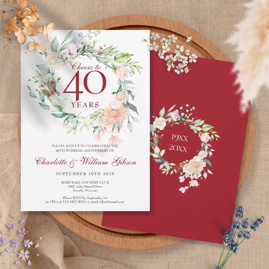 Invitation À 40 ans d'anniversaire de mariage - Fleurs