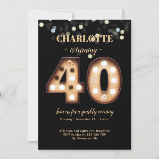Invitation à 40e anniversaire Bright Lights (Devant)