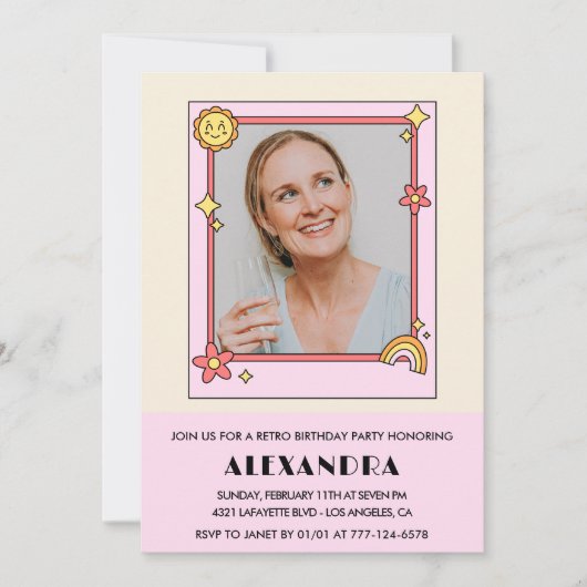 Invitation à 45e anniversaire Retro Super Rose Fle (Devant)