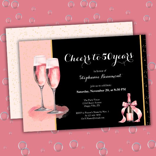 Invitation À 50 Ans Champagne Noir Anniversaire