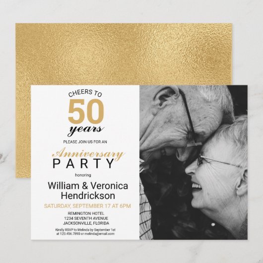 Invitation À 50 ans d'or 50e anniversaire de mariage (Devant / Derrière)