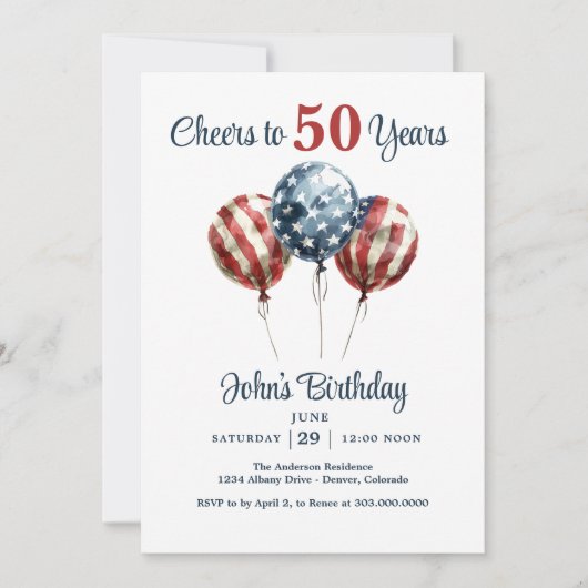 Invitation À 50 ans, fête d'anniversaire (Devant)