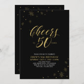 Invitation À 50 | Gold & Black 50th Birthday Party (Devant / Derrière)