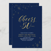 Invitation À 50 | Gold & Navy 50th Birthday Party (Devant / Derrière)