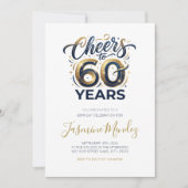 Invitation À 60 ans Élégant Or Bleu Anniversaire (Devant)