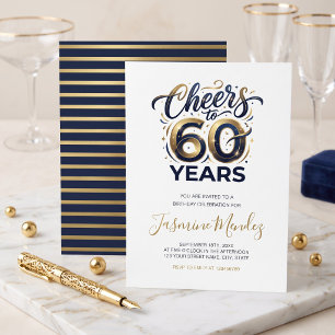 Invitation À 60 ans Élégant Or Bleu Anniversaire