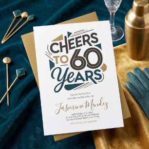 Invitation À 60 ans, félicitations Rétro Or Bleu Anniversaire