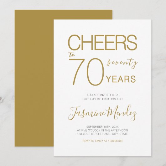 Invitation À 70 ans Élégant Or Blanc Anniversaire (Devant / Derrière)