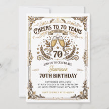 À 70 ans Félicitations Vintage Or Blanc Anniversai