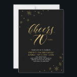 Invitation À 70 | Gold & Black 70th Birthday Party<br><div class="desc">Fêtons votre journée spéciale avec cette élégante invitation à la fête du 70e anniversaire. Ce design présente une typographie or chic "Cheers to 70 years" et des éléments or avec un arrière - plan noir. Vous pouvez customiser le texte et la couleur arrière - plan. D'autres articles de fête correspondants...</div>