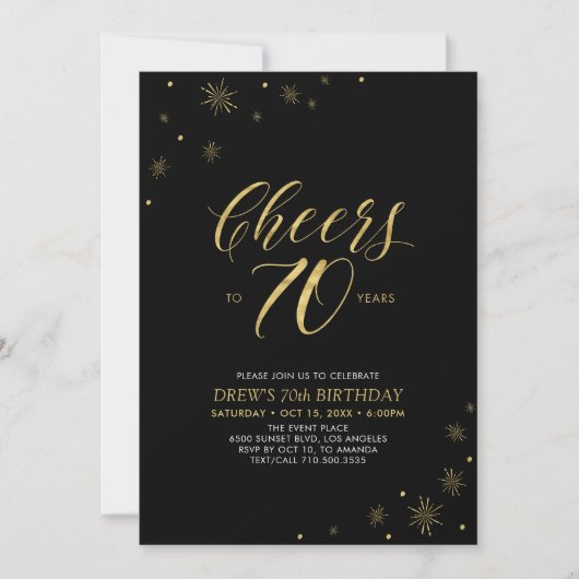 Invitation À 70 | Gold & Black 70th Birthday Party (Devant)