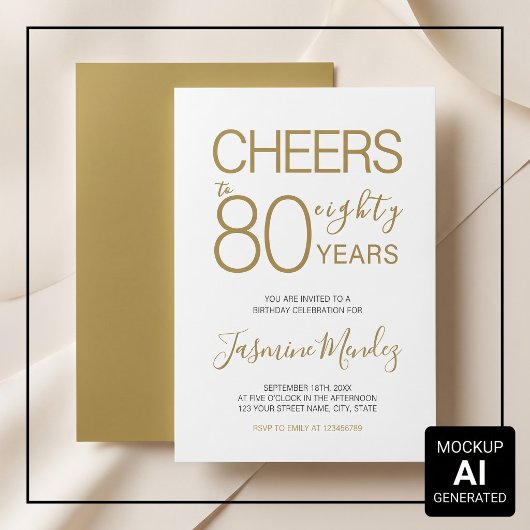 Invitation À 80 ans Élégant Or Blanc Anniversaire 