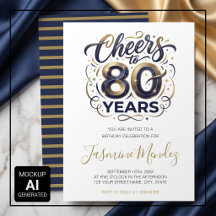 À 80 ans Élégant Or Bleu Anniversaire