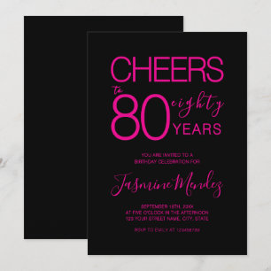 Invitation À 80 ans Élégant Rose Noir Anniversaire