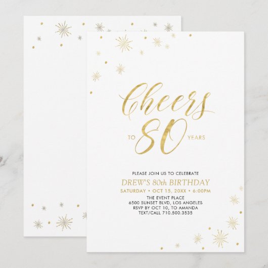 Invitation À 80 ans, félicitations | Fête d'anniversaire 80 a (Devant / Derrière)