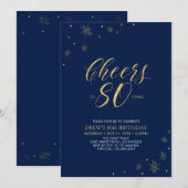 Invitation À 80 | Gold & Navy 80th Birthday Party (Devant / Derrière)