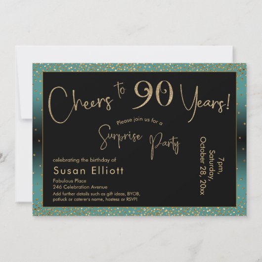 Invitation À 90 ans, félicitations Teal et Or (Devant)