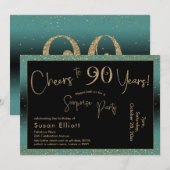 Invitation À 90 ans, félicitations Teal et Or (Devant / Derrière)
