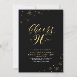 Invitation À 90 ans, santé   Fête d'anniversaire 90 ans or et